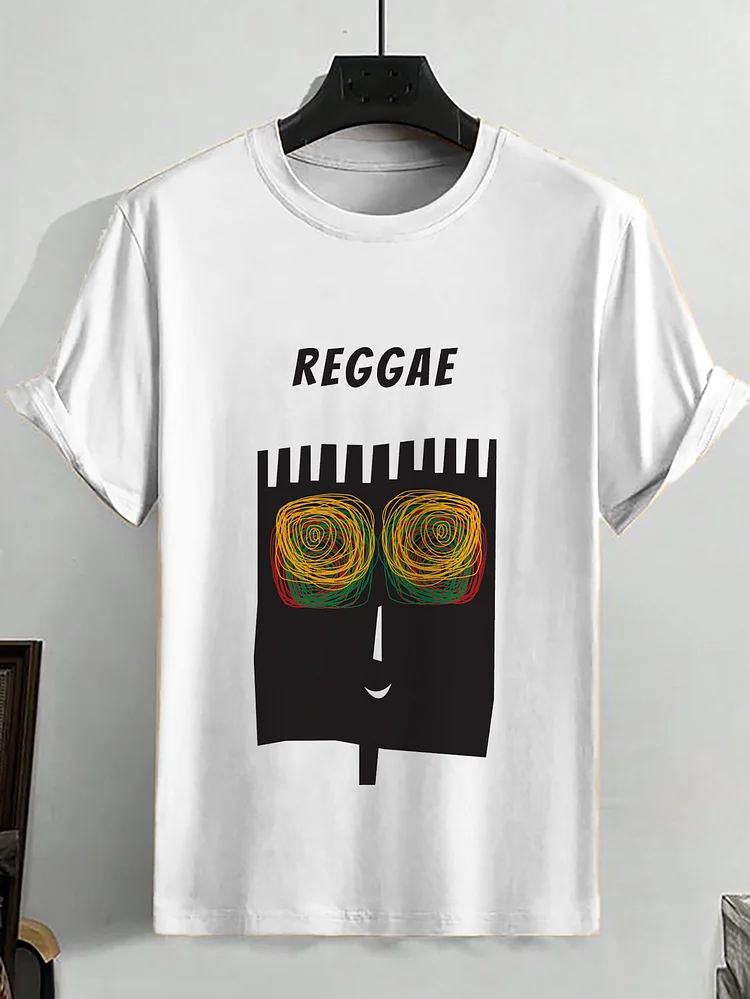 Men's Afro Comb Reggae Graphic Print Cotton Casual T-Shirt