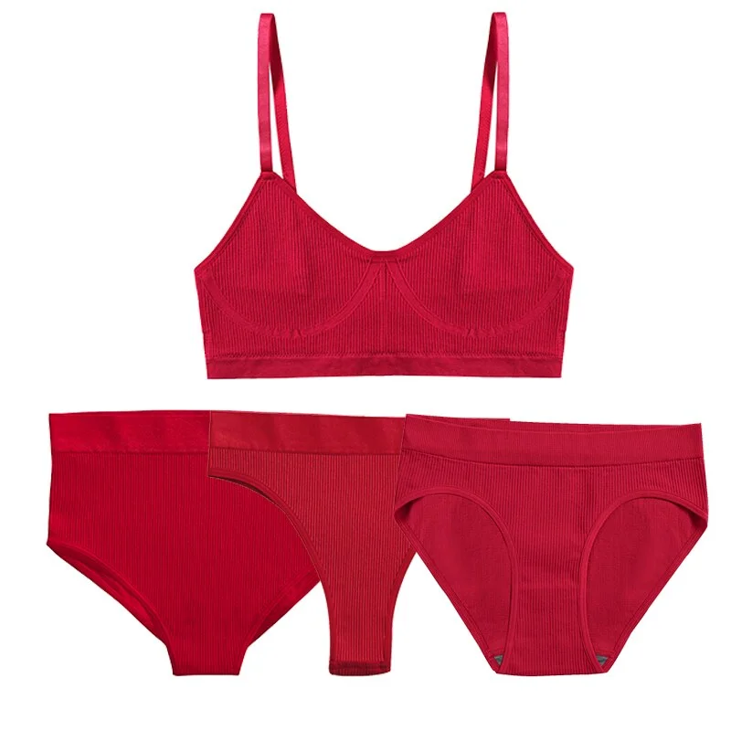 FINETOO 1 Top+3 Panties Set Women Seamless Bra G-String Thongs Soft Tops High Waist Shaper Underwear Female Lingerie Active Bra