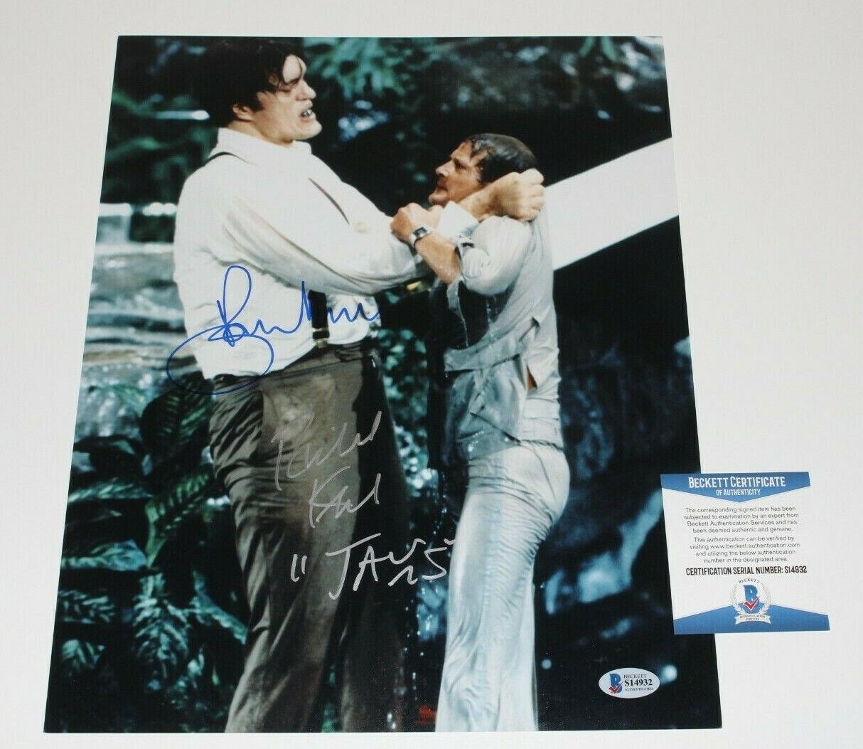 ROGER MOORE RICHARD KIEL SIGNED MOONRAKER JAMES BOND 11x14 Photo Poster painting BECKETT COA 007