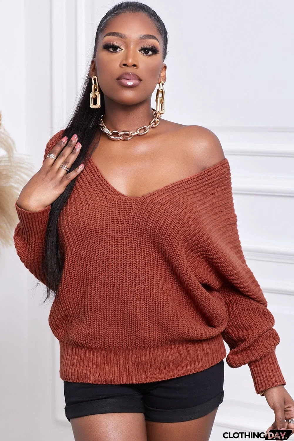 Carry On Knit V Neck Pullover Sweater