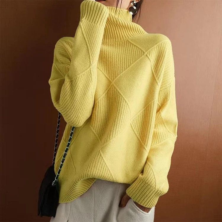 Women's High Neck Solid Thickened Loose Outerwear Long Sleeve Sweater 