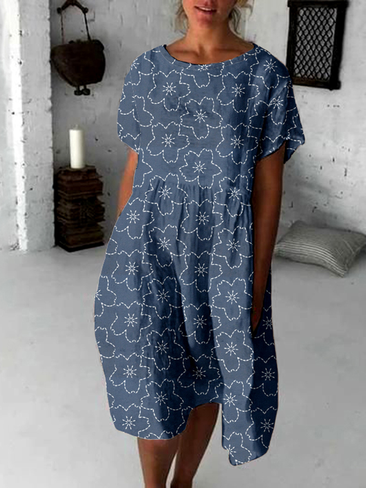 Comstylish Cherry Blossom Japanese Flowy Midi Dress