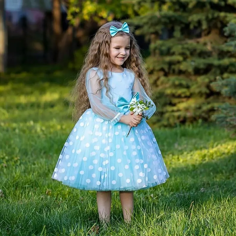 Wedding Party Dress for Girl Flower Polka Dot Elegant Kids Evening Dresses Children Tulle Bridesmaid Dresses Girls Prom Vestidos