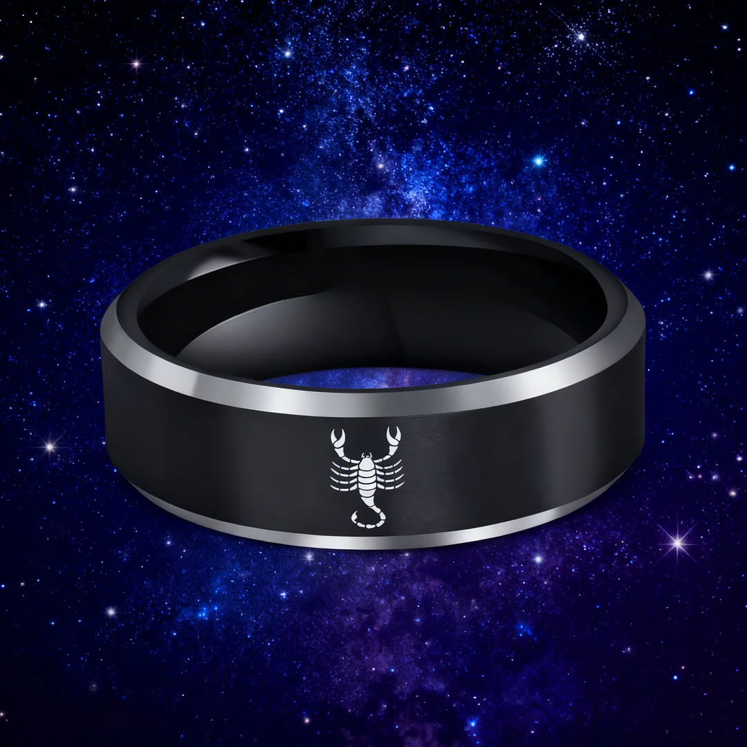 Black Scorpio Tungsten Wedding Bands Beveled Edges Black Laser Etched Couple Tungsten Carbide Rings 4MM 6MM 8MM Width