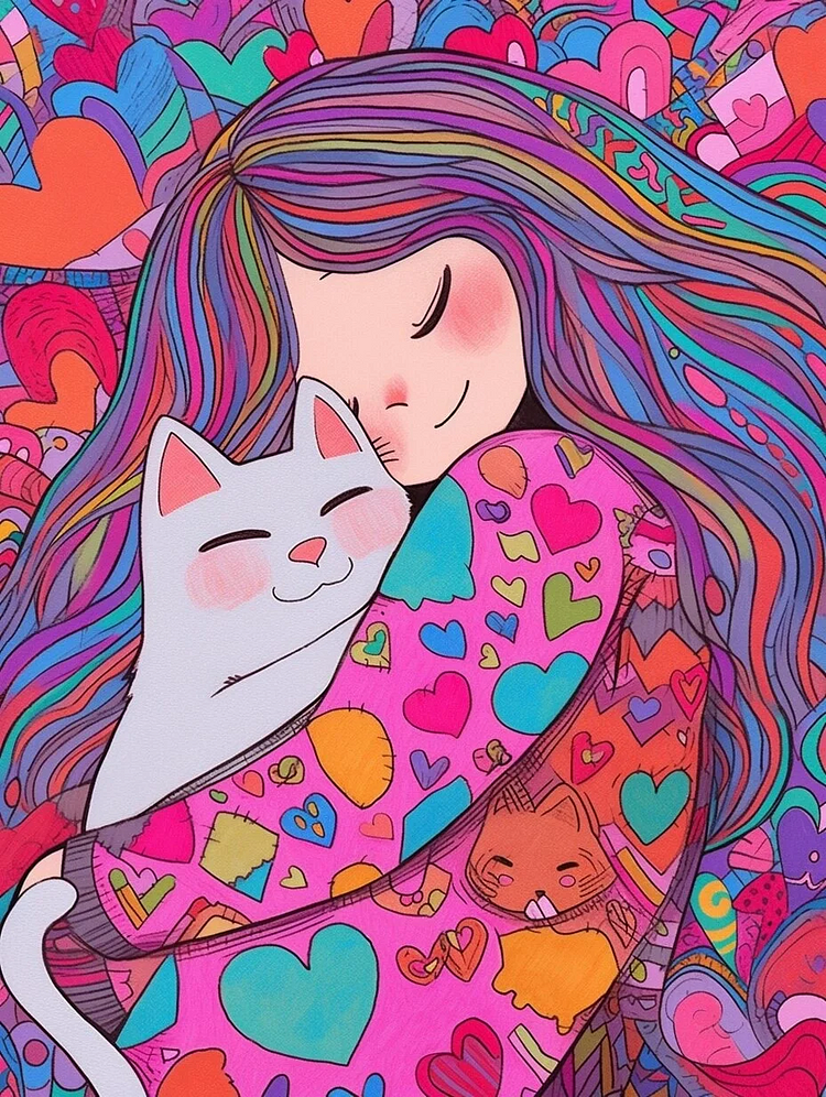 Manga Girl And Cat 40*50CM(Canvas) Diamond Painting gbfke