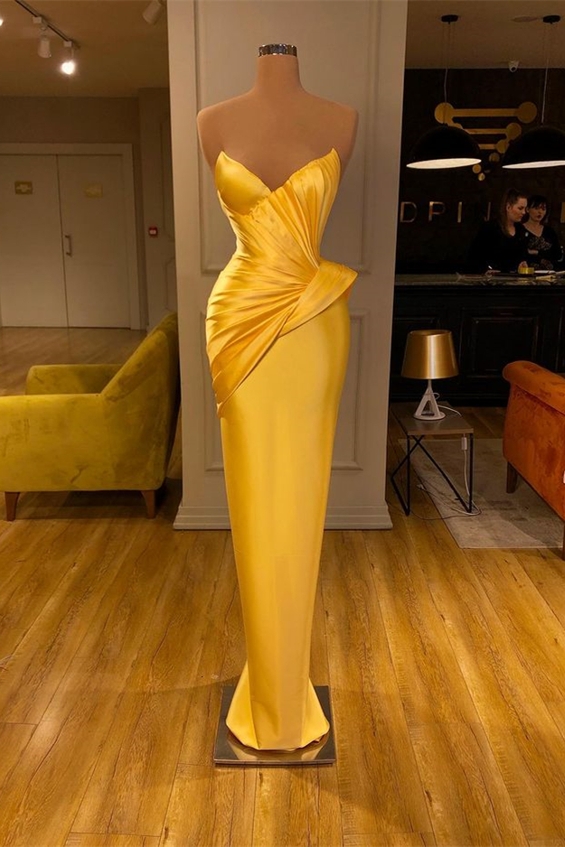 Gelbe Meerjungfrau V-Ausschnitt Abendkleid mit ärmellosen Online Ed0052