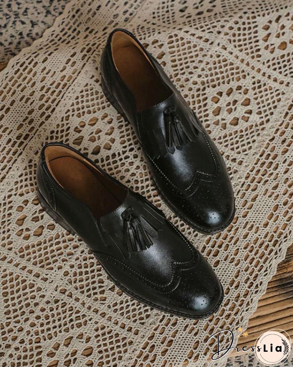 Solid Tassel Upper Round-toe Flat Loafer Shoes