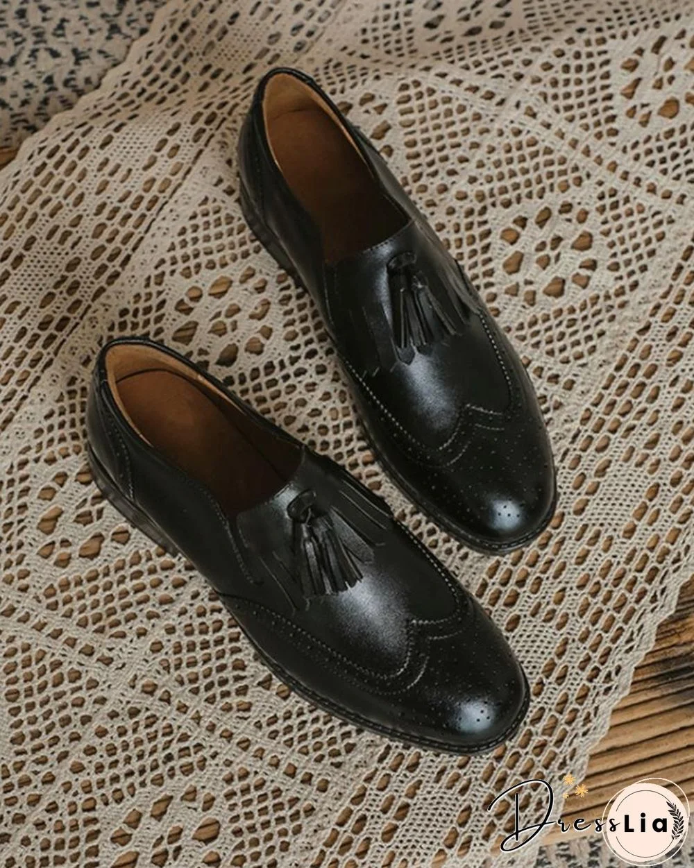Solid Tassel Upper Round-toe Flat Loafer Shoes