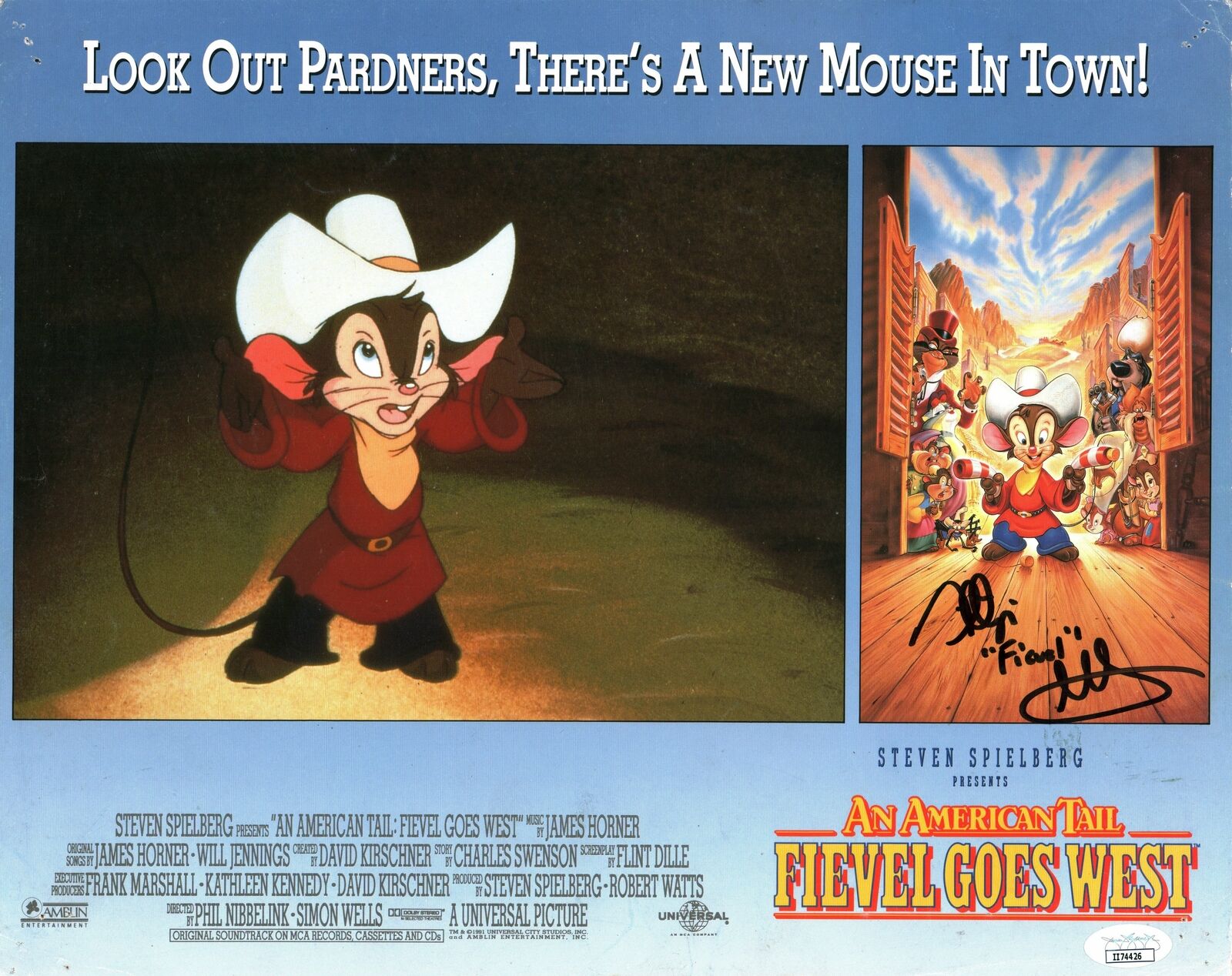 Phillip Glasser An American Tail Fievel Signed 11x14 Lobby Card Photo Poster painting JSA COA