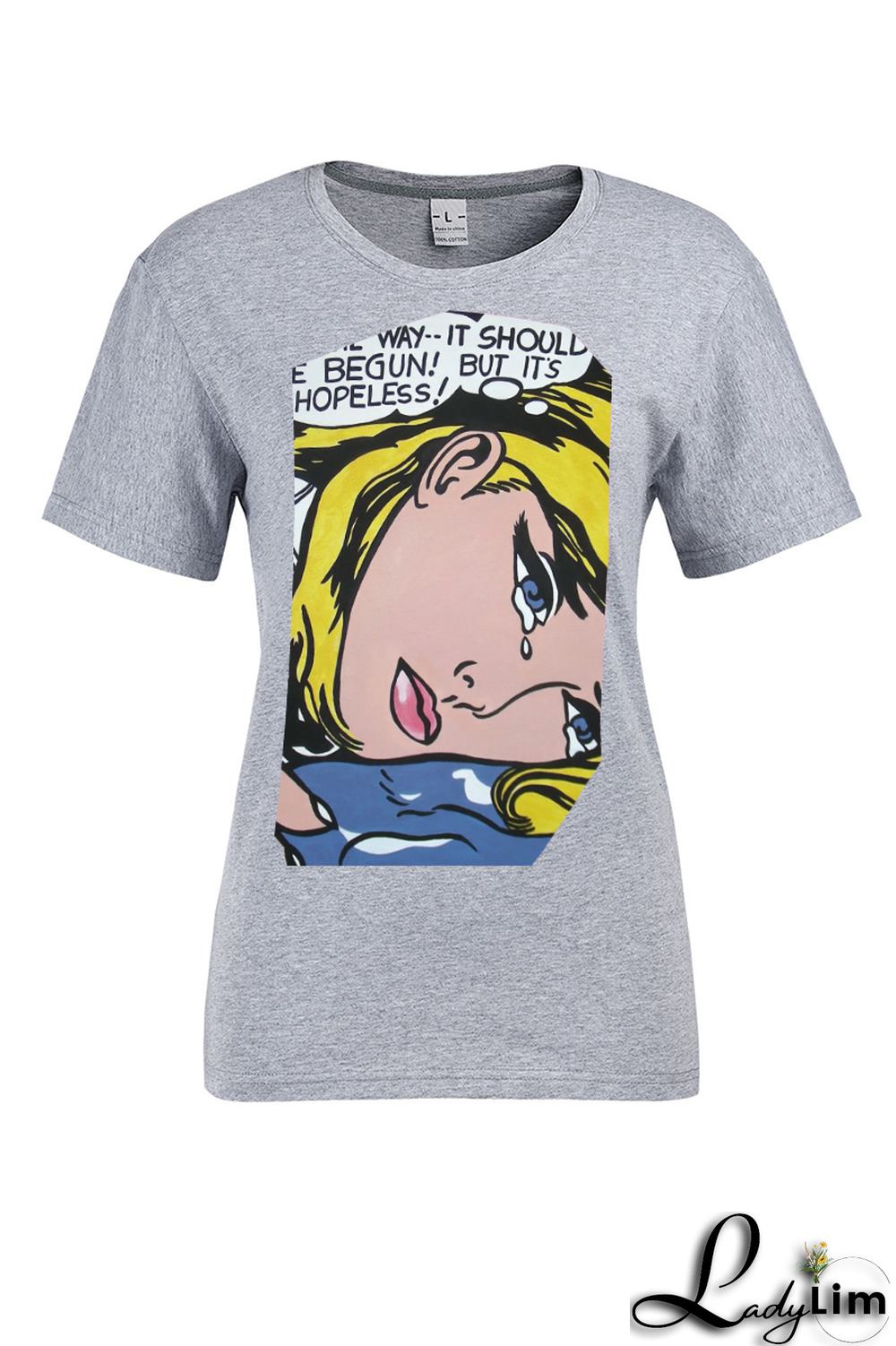 Grey Fashion Street Print Patchwork O Neck T-Shirts