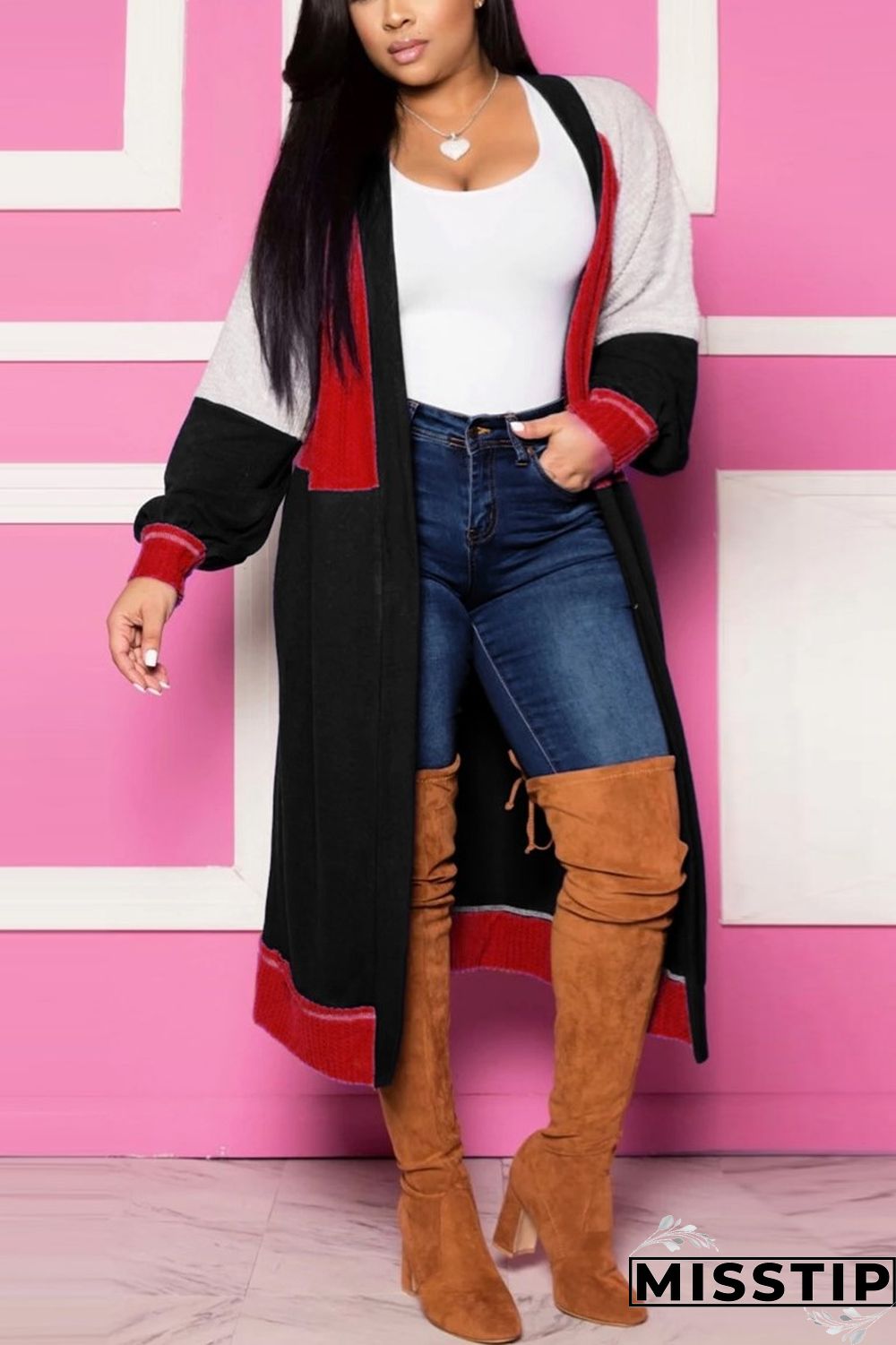 Black Fashion Simple Stitching Cashmere Cardigan