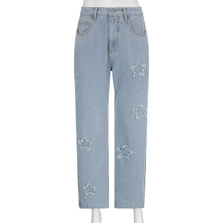 Jeans Y2k Aesthetic Women Star Pattern Low Waist Denim Pants With Pocket Fairy Grunge Clothes 2022 Trousers Streetwear