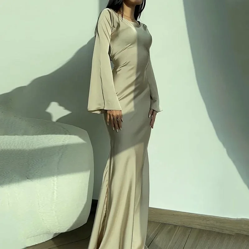 Round Neck Lace Up Satin Dress