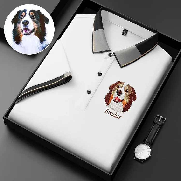 Personalized Full Color Embroidered Pet Portrait Polo Shirt