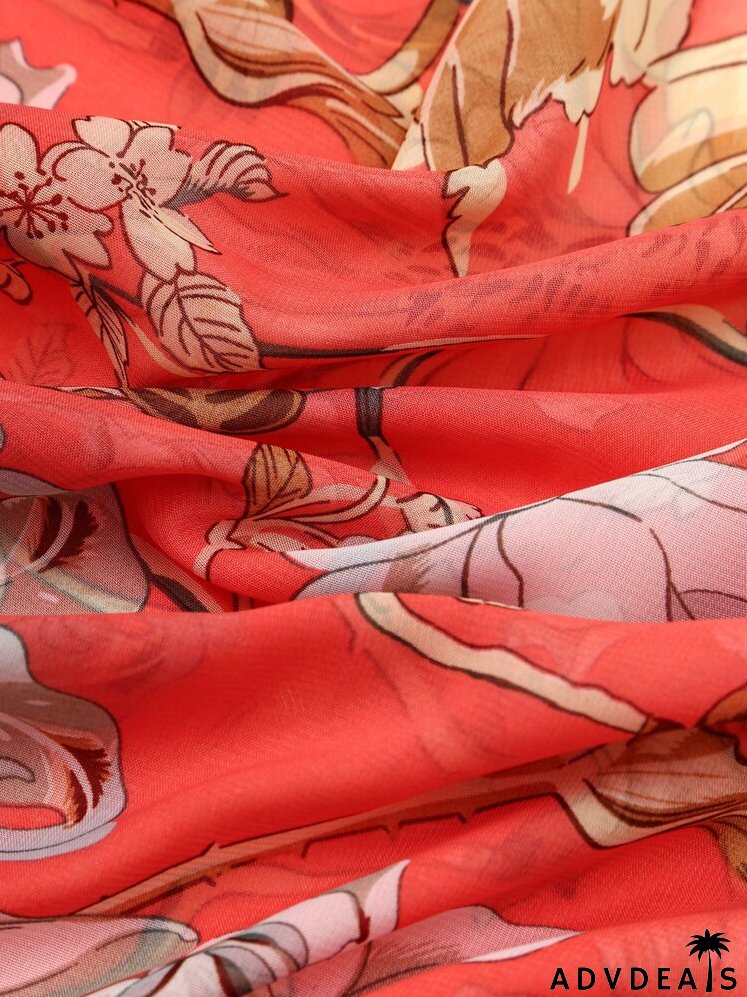 Floral Print Chiffon Scarf