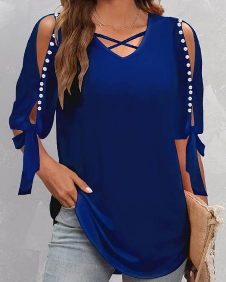 Sexy Elegant Off-Shoulder Top in Blue Polyester