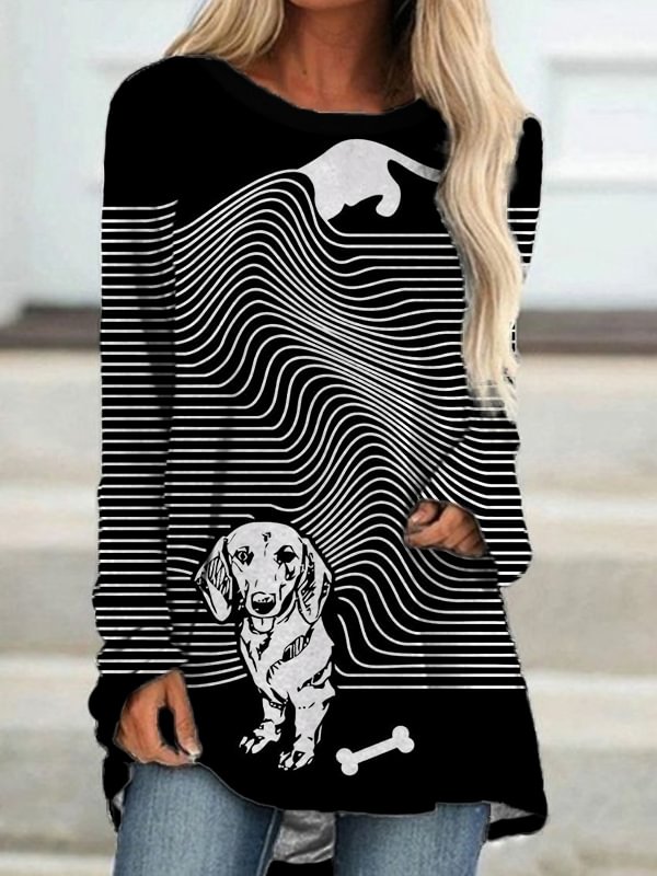 Artwishers Funny Dog Striped A Line T Shirt