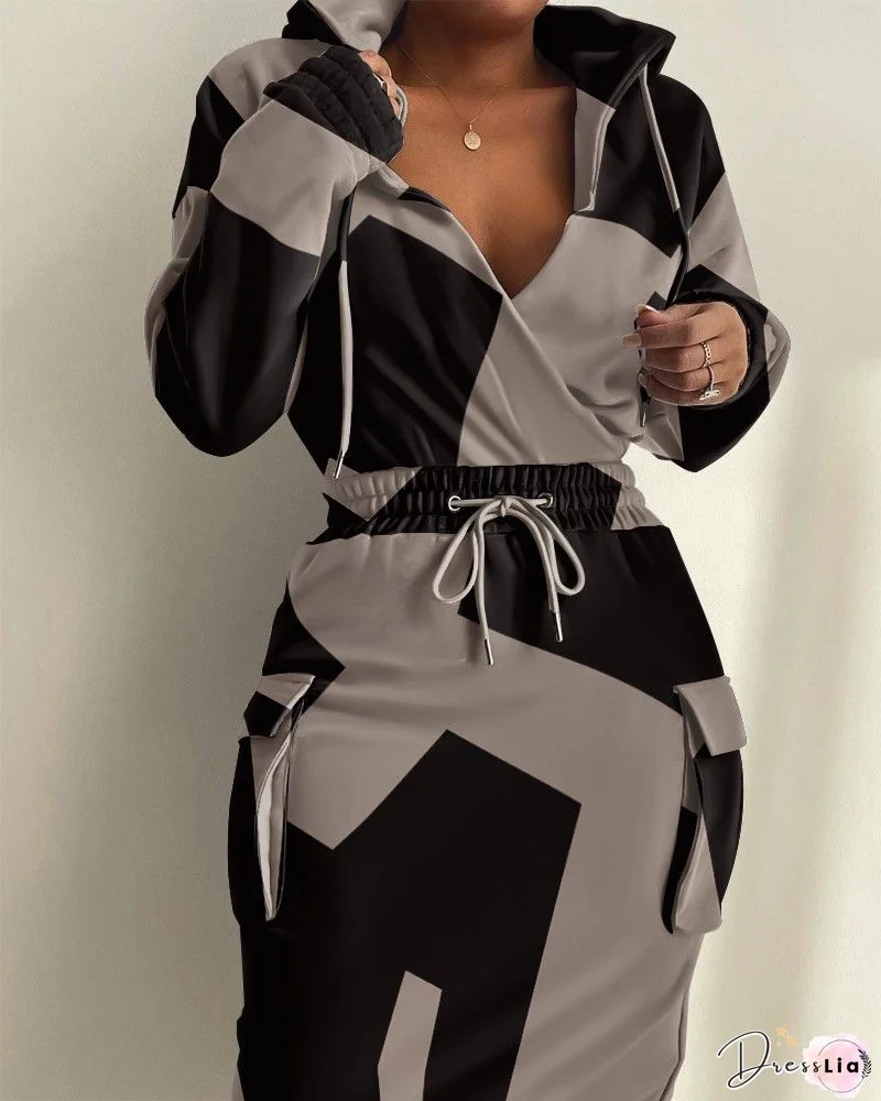 Newspaper Print Top & Midi Skirt Set