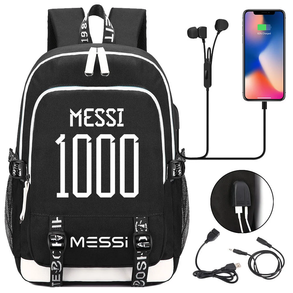 Buzzdaisy Get Your Little Messi Ready for School with our Lionel Messi Theme Backpack – Fits 15-inch Laptop, USB Charging Cable, and Ample Storage Space!