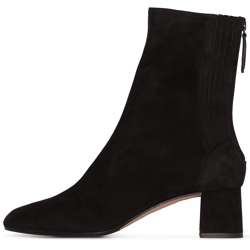 Black Suede Closed Toe Chunky Heel Winter Ankle Boots Nicepairs