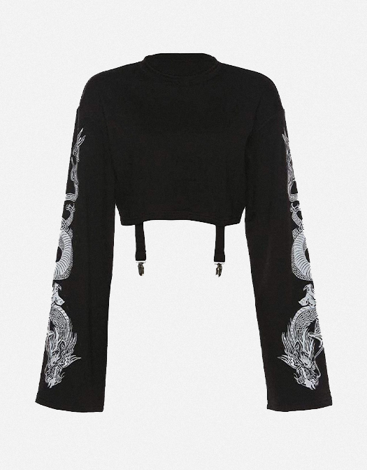 Dragon Totem Print Cropped Sweatshirt / TECHWEAR CLUB / Techwear