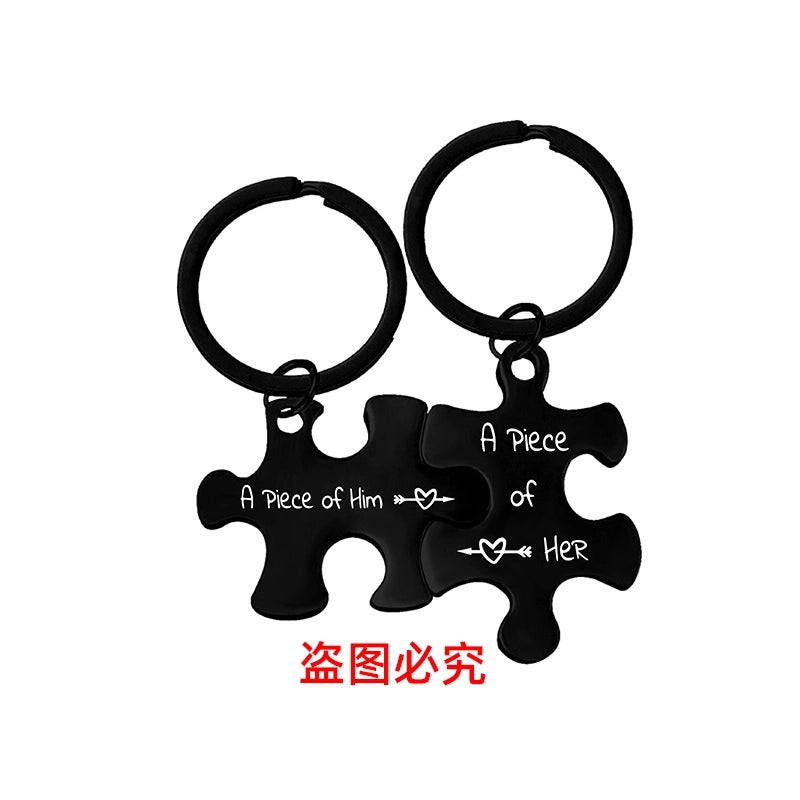 Key Chain Spot Stainless Steel Couple Jigsaw Pendant Pendant Valentine’s Day Gift Metal Keychain Engraving