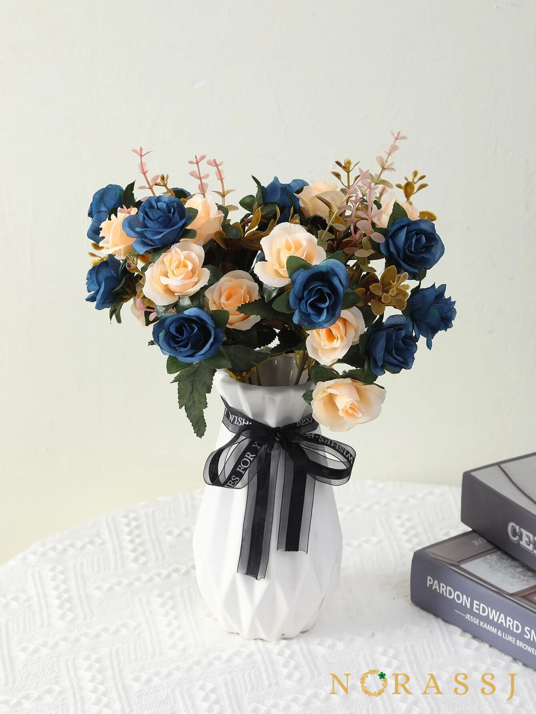  Artificial Rose With Blue and Champagne Flower Arrangement