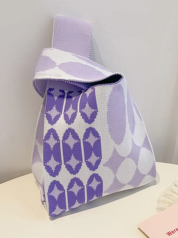 Contrast Color Rhombic Bags Woven Handbag