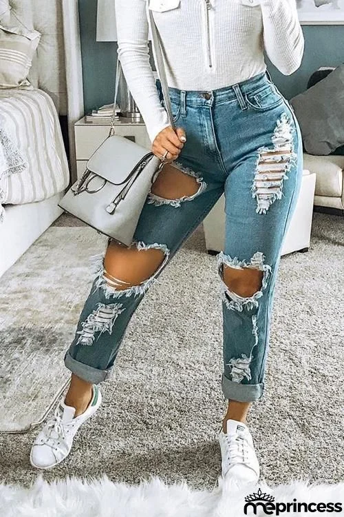 Ripped High Waist Loose Jeans