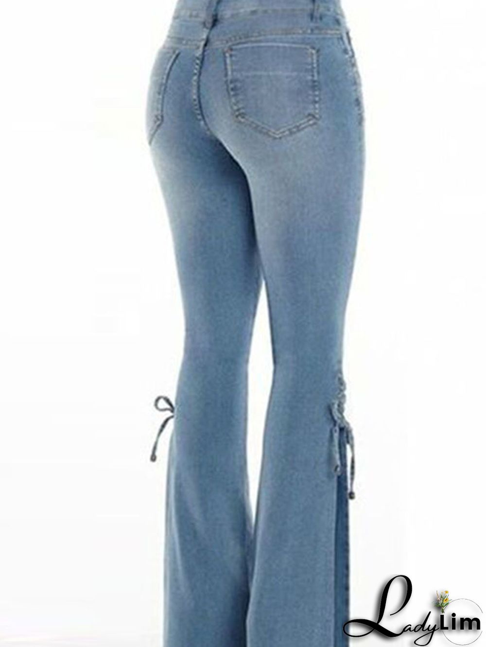 Fashion Plain Flare Leg Lace-Up Denim Slim Fit Pants