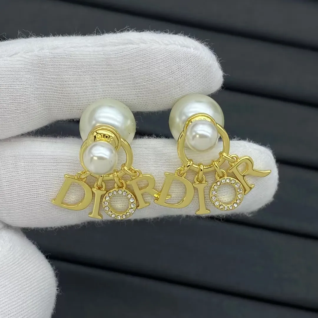 Dior Letter Pearl Earrings