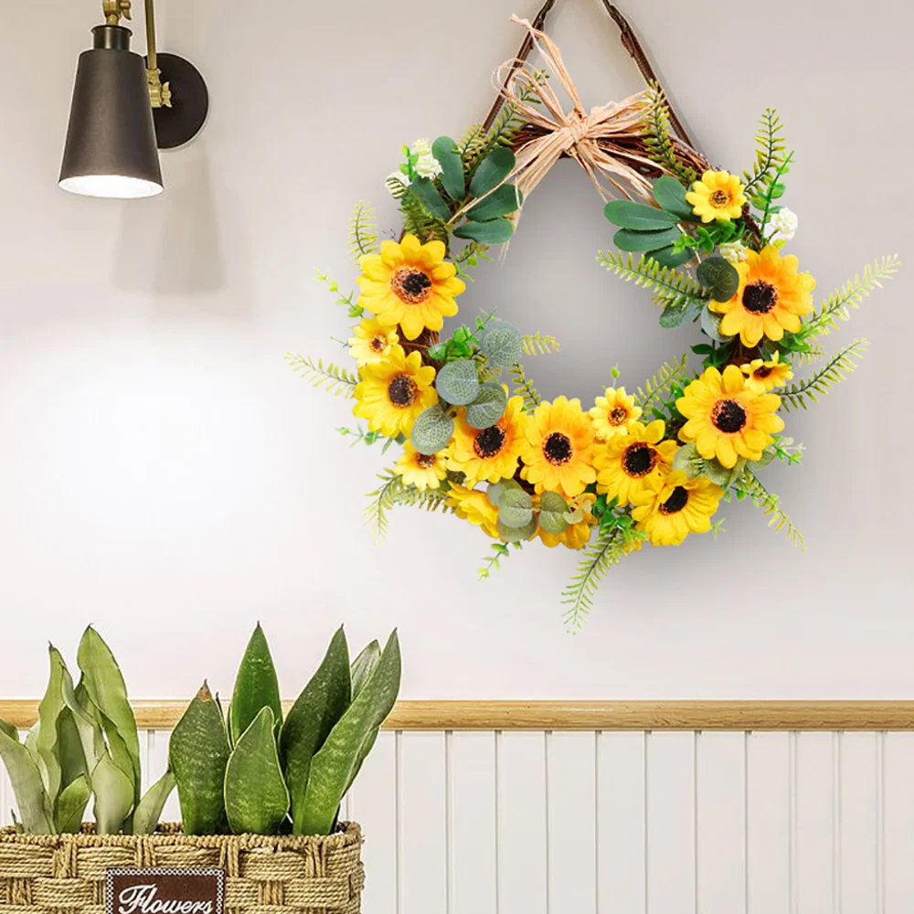 Sunflower simulation cow horn wreath props decoration