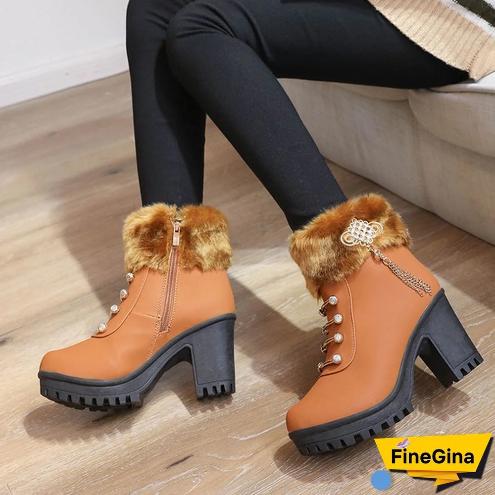 Fashion Women's Platform Boots Autumn and Winter Warm Snow Boots Women's Casual High-heeled Ankle Boots