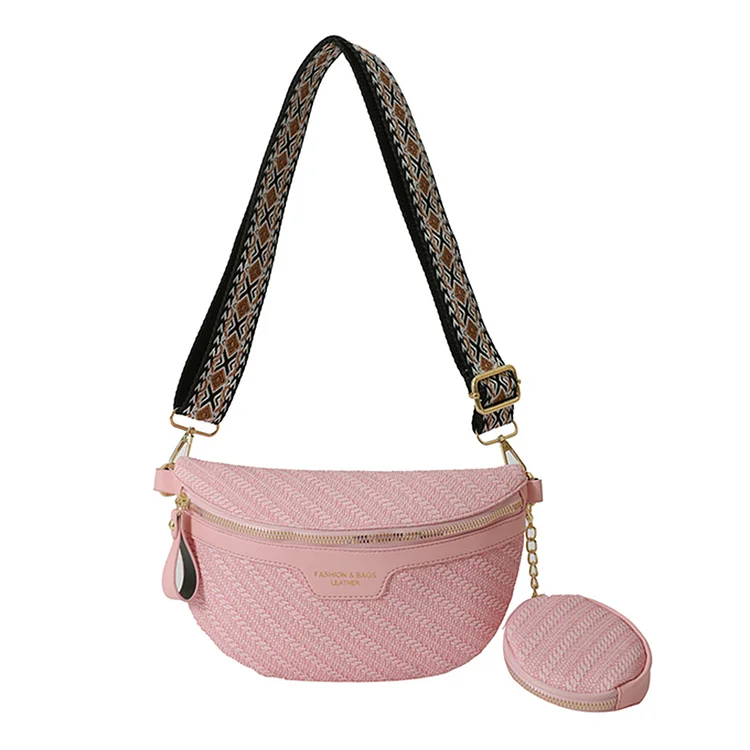 Women Chest Bag PU Leather Belt Bag Waterproof Female Casual Pack (Pink)