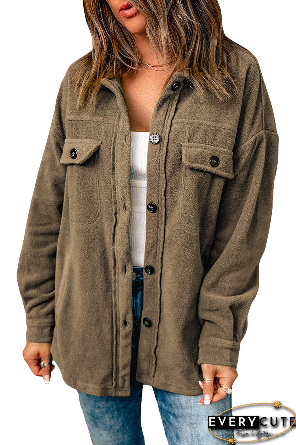 Turn Down Collar Buttoned Shirt Jacket