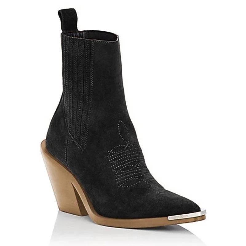 Chunky Heel Pointed Ankle Boots | IFYHOME