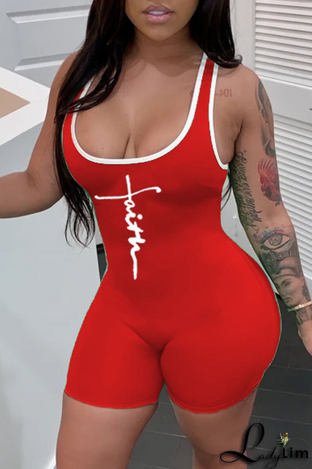 Green Fashion Casual Print Basic U Neck Skinny Romper