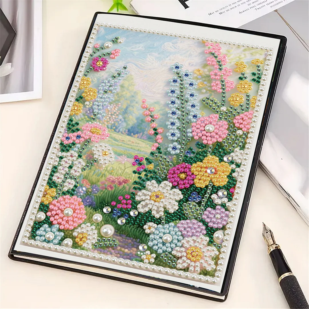 Summer Forest Partial Pearl DIY 50 Pages A5 Diamond Painting Notebook Special Shaped Diamond Art Diary Book Kits Wireless Strip 5D Crystal Art Paintings Sketchbook for Art Drawing