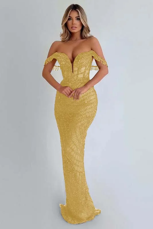 Sequins Red Prom Dress Sleeveless Strapless Long Tassel YL0066