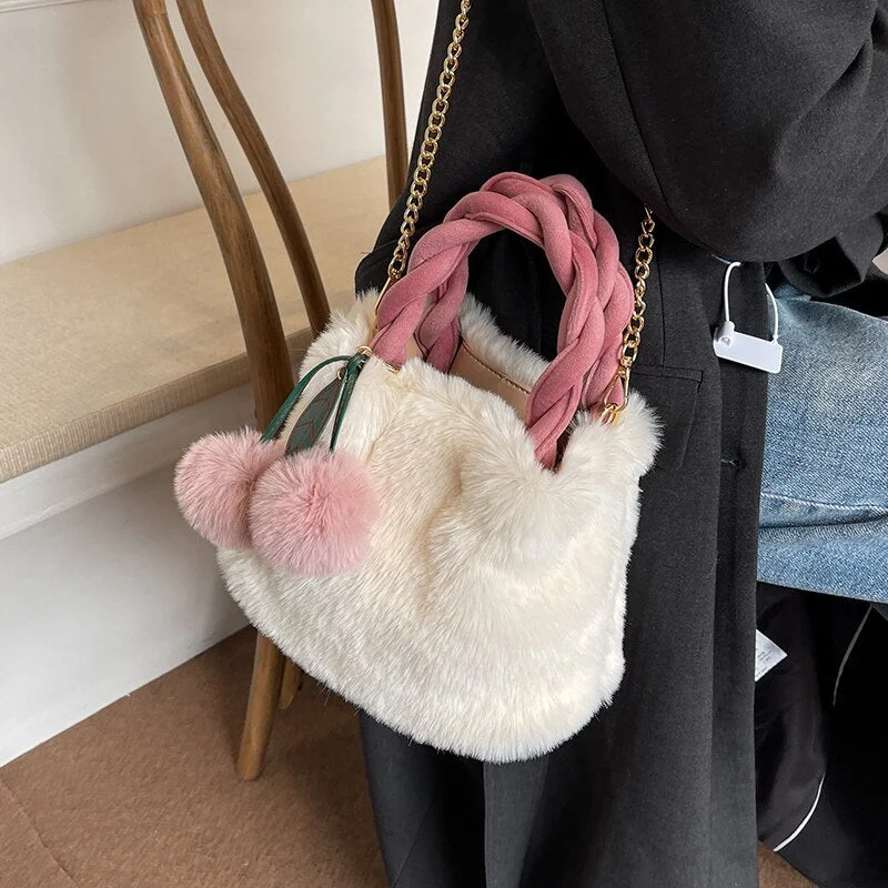 էѧӧܧ 2021 Luxury Designer Bucket bag Women Handbags Faux Fur Plush Shoulder Bags Crossbody Bag Clutch Purse Sweet Cute