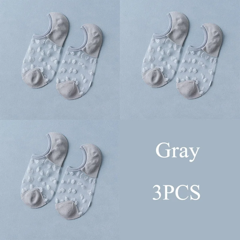 3 Pairs/Set Crystal Lace Socks Summer Women Transparent Lace Silk Flower Girls Elastic Invisible Short Boat Socks Female Sox