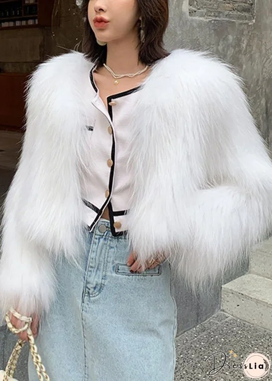 Light Grey Patchwork Faux Fur Coat V Neck Winter