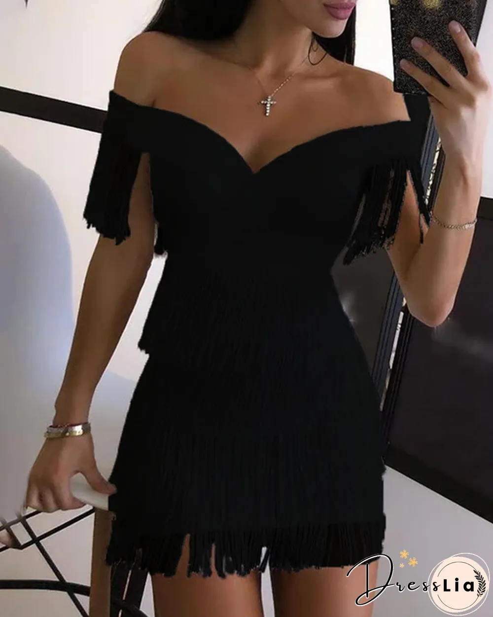 Women's Wedding Halter Mini Dress With White Tassels Off-the-shoulder Elegant Party Evening Dress