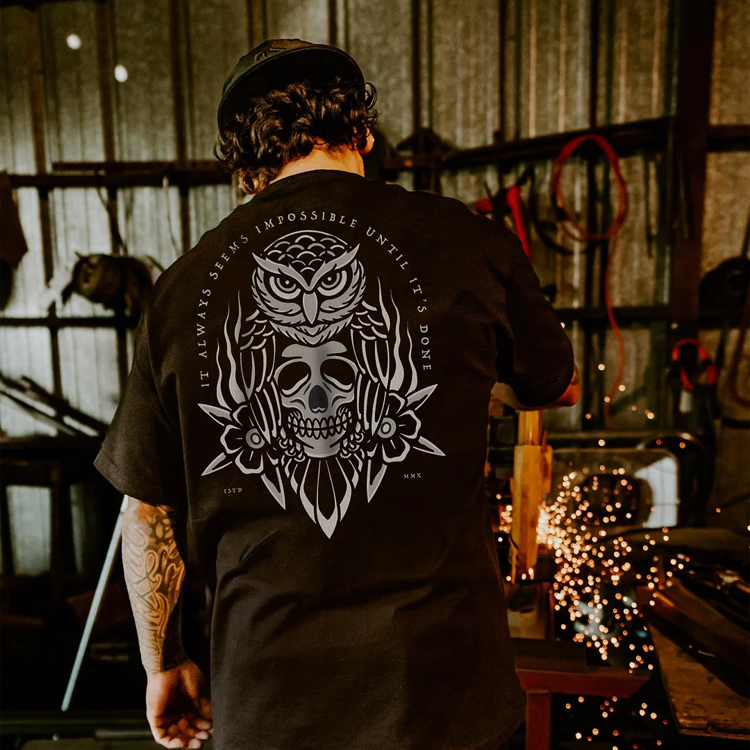IT ALWAYS SEEMS IMPOSSIBLE UNTIL IT'S DONE Black Print T-Shirt
