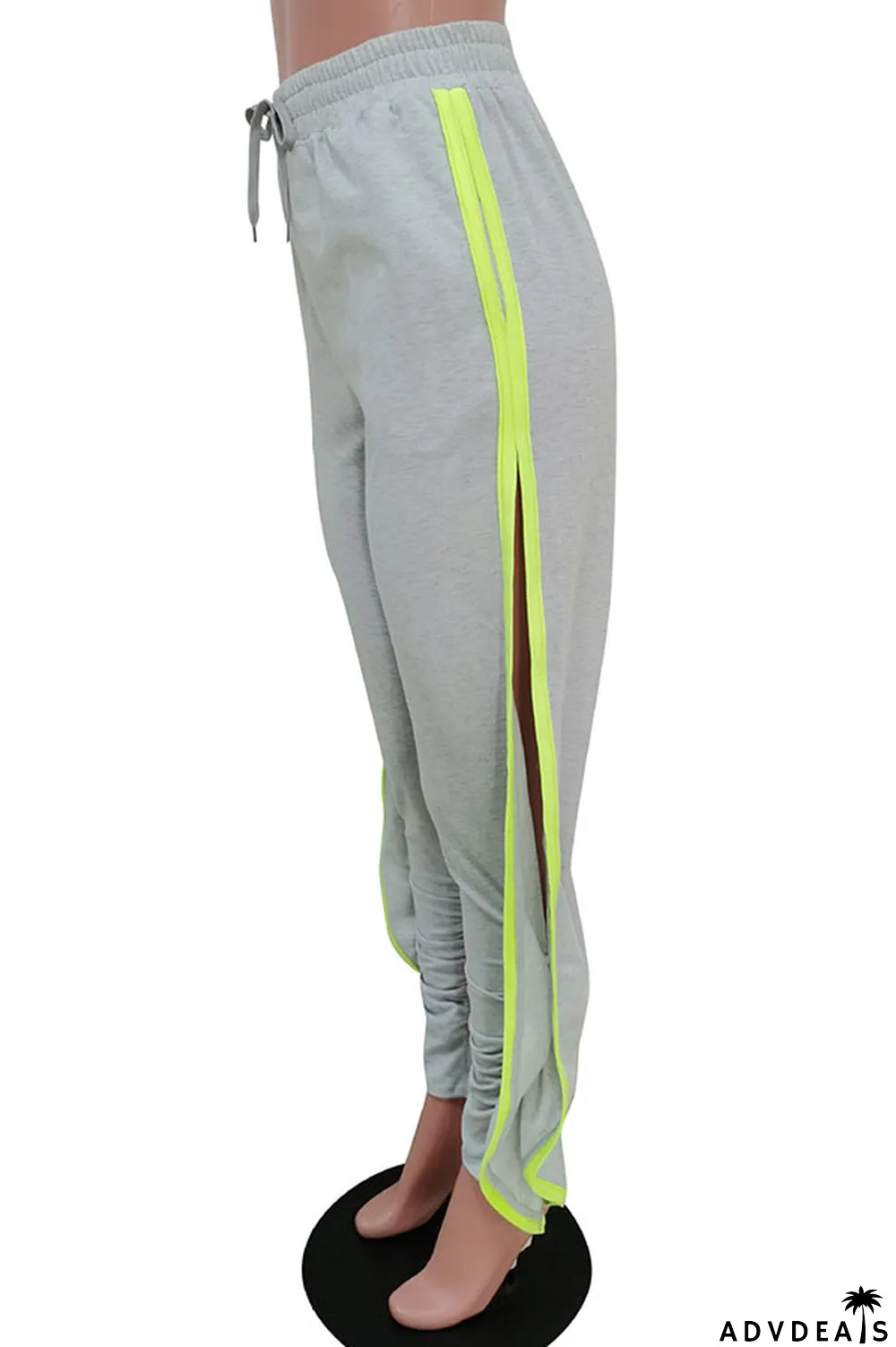 Grey Black Grey Blue Green Yellow Cotton Drawstring Sleeveless Mid Patchwork Solid Split Draped Straight Pants Bottoms