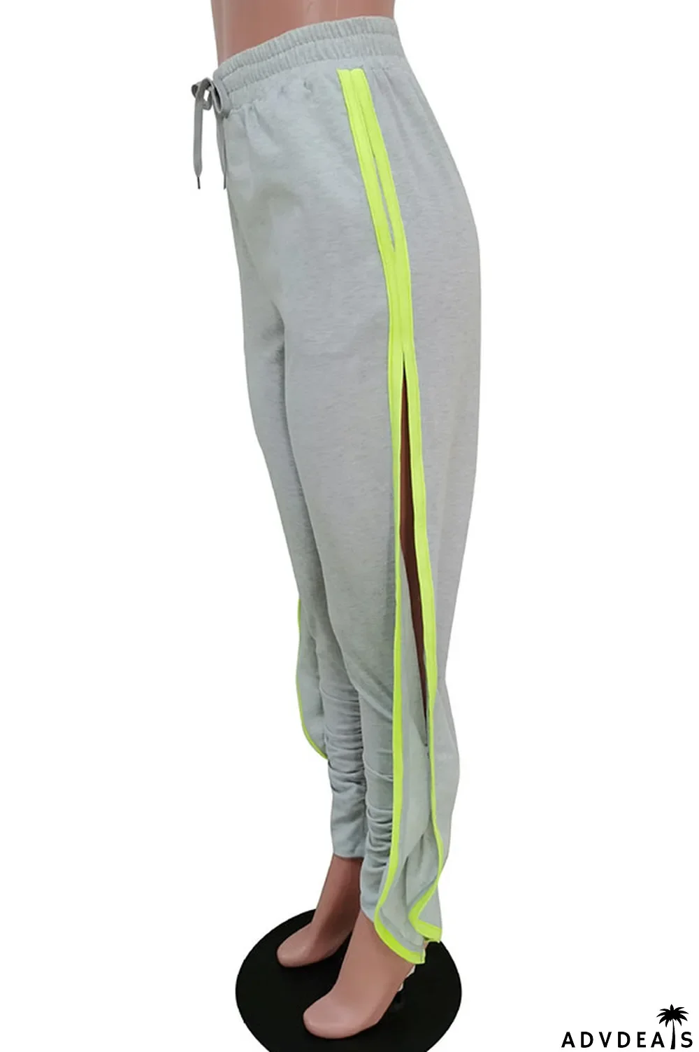 Grey Black Grey Blue Green Yellow Cotton Drawstring Sleeveless Mid Patchwork Solid Split Draped Straight Pants Bottoms