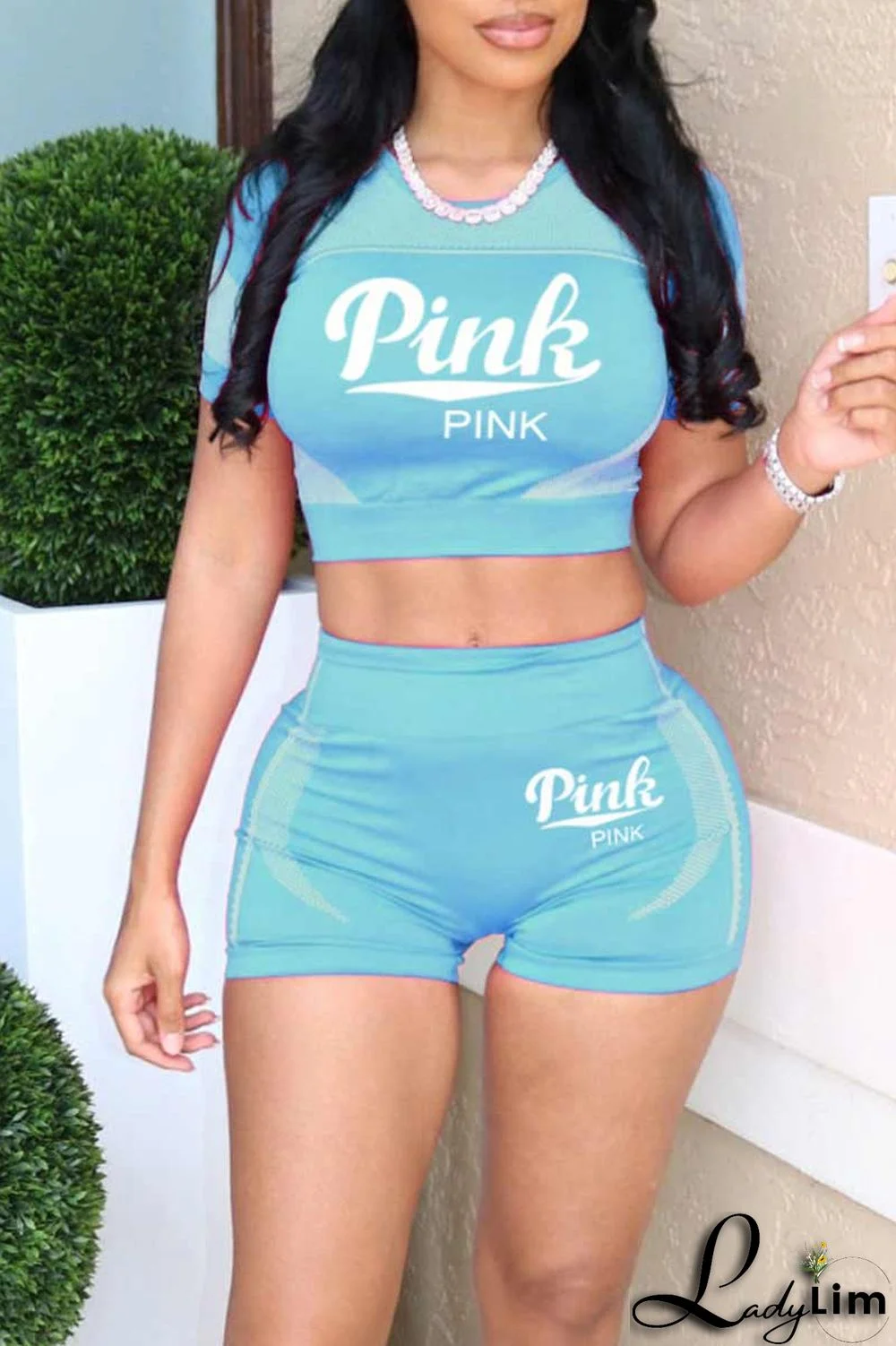 Black Casual Sportswear Print Patchwork O Neck Short Sleeve Two Pieces