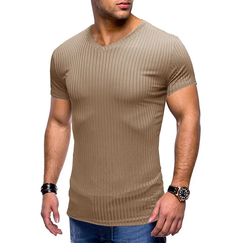 Short Sleeve T Shirt Men's Slim V Neck Top Ice Silk T-Shirt