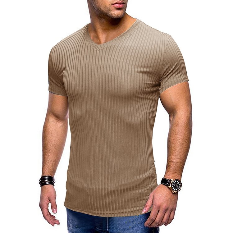 Short Sleeve T Shirt Men's Slim V Neck Top Ice Silk T-shirt