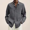 Gioiacombo&trade; Camicia da uomo in cotone e lino a tinta unita sciolta nuova
